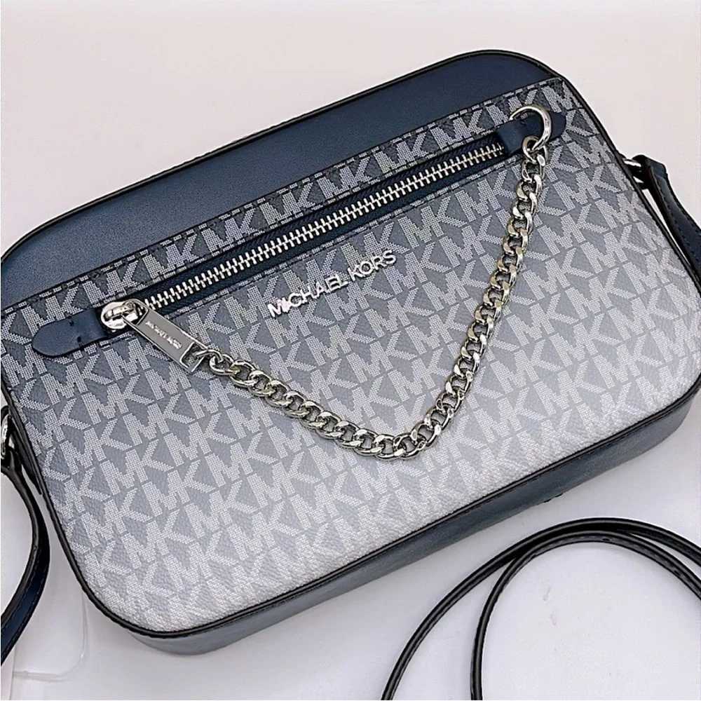 Michael Kors Jet Set Large Ombré Signature Logo EW Crossbody Body Navy NWT